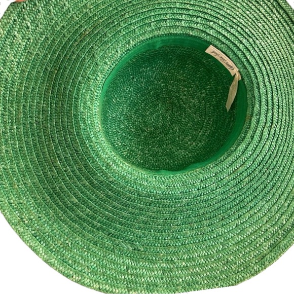 Vintage Italian Straw Sun Hat-Patty Petité Galt-Wide Brim Green Garden Party Hat - Picture 9 of 10